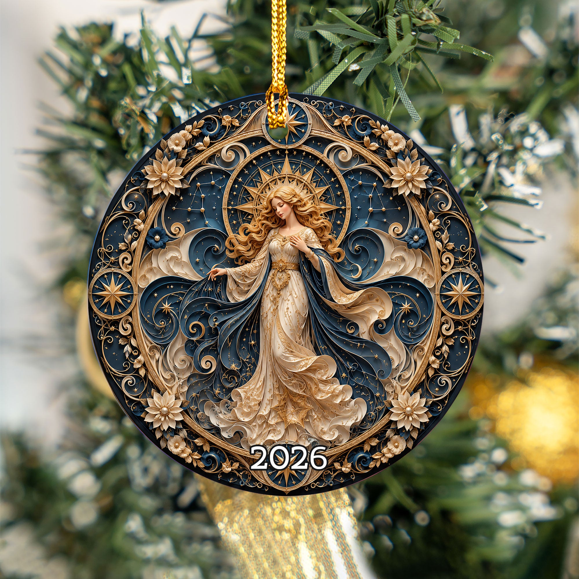 Moon and Stars Christmas Ornament 2026, Elegant Angel Christmas Tree Ornament, Winter Holiday Decoration