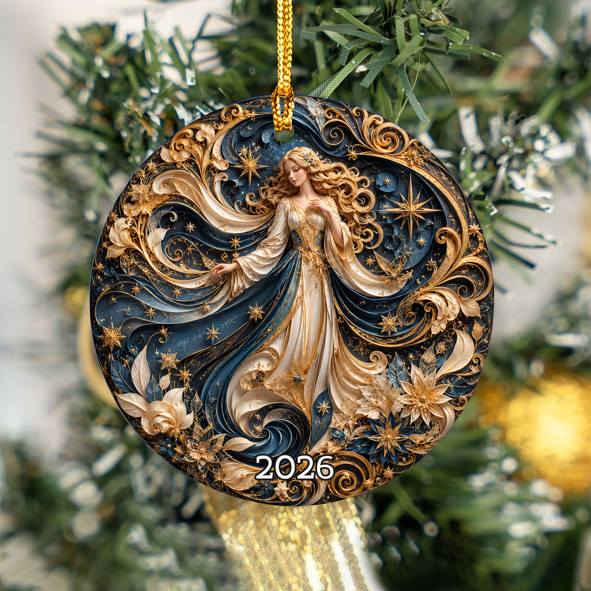 Christmas Angel Ornament 2026, Celestial Moon Tree Ornament, Winter Night Holiday Decoration, Elegant Christmas Keepsake