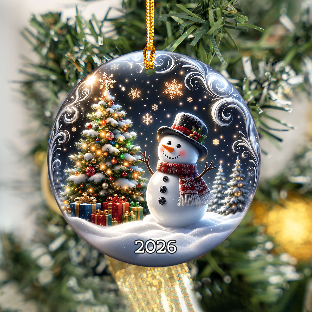 Snowman Christmas Ornament 2026, Blue Winter Christmas Tree Ornament, Personalized Holiday Ornament