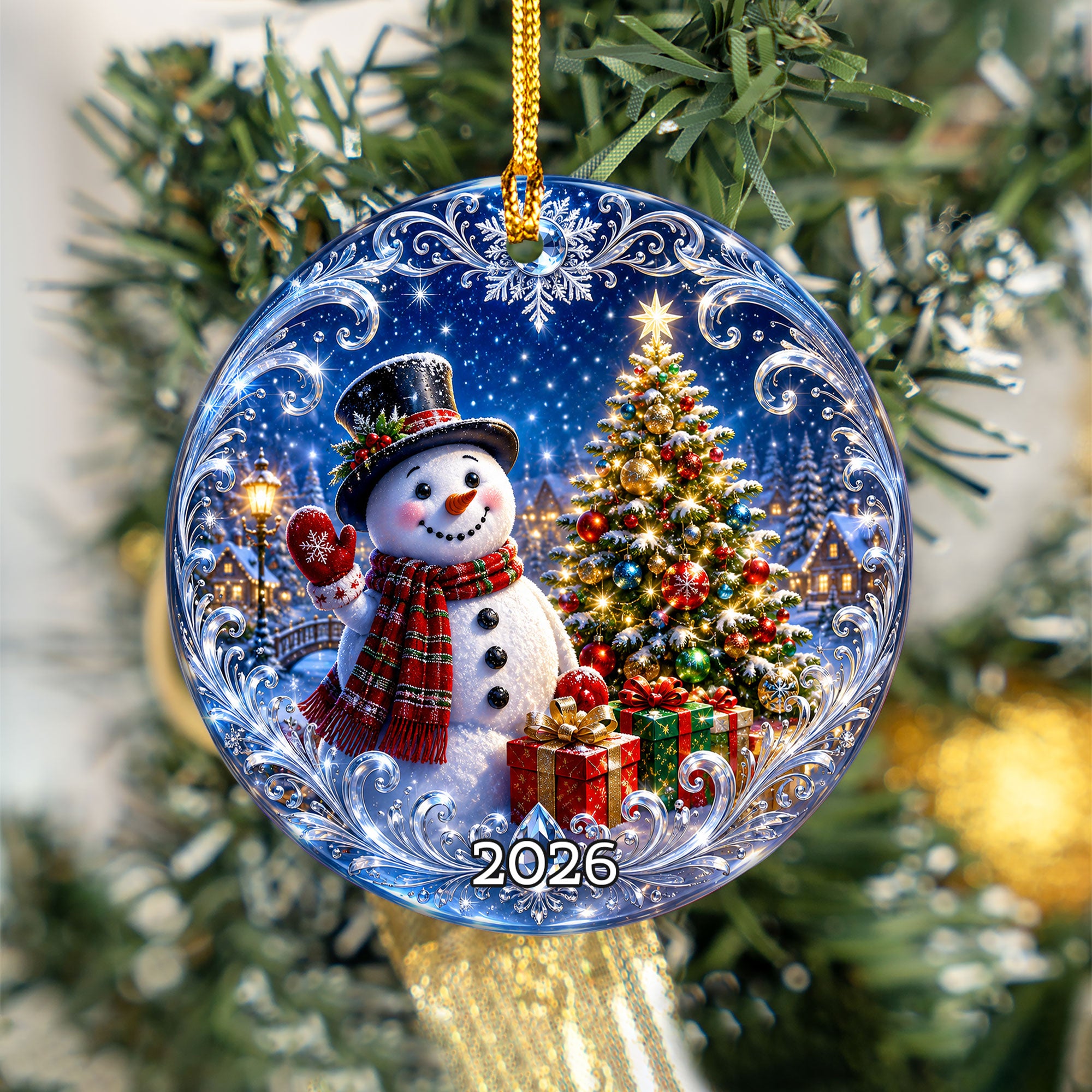 Winter Snowman Ornament 2026, Christmas Tree Keepsake Ornament, Holiday Decoration, Blue Christmas Decor