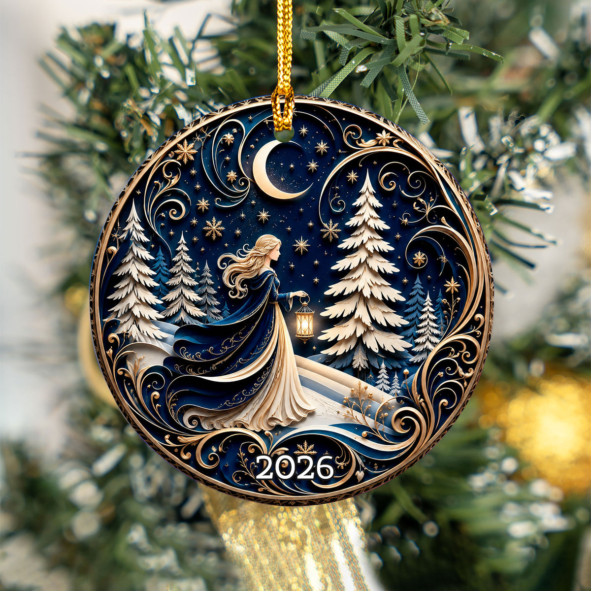 Religious Christmas Ornament 2026 with Angel, Ceramic Christmas Tree Ornament, Holiday Decoration
