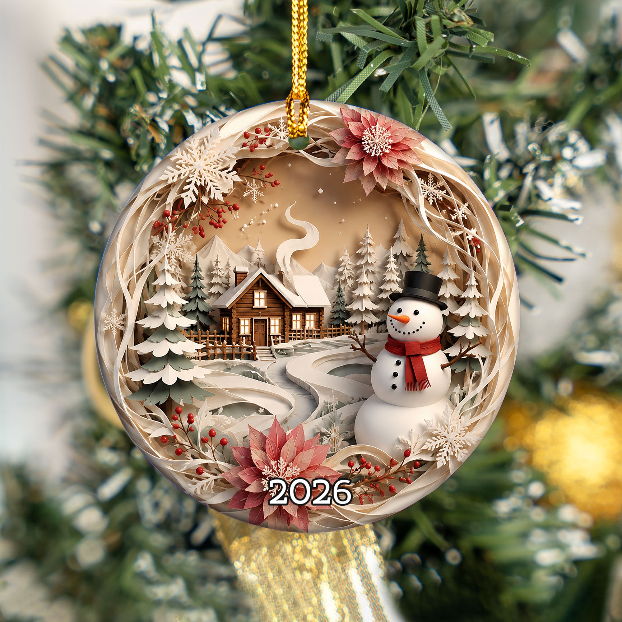 Winter Village Christmas Ornament 2026, Snowman Tree Ornament, Holiday Christmas Decoration