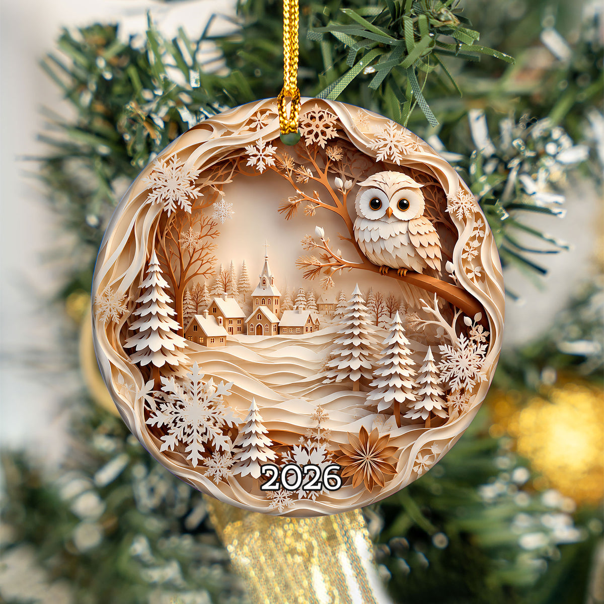 Christmas Owl Ornament 2026, Winter Village Tree Ornament, Holiday Christmas Decoration, Family Keepsake Gift