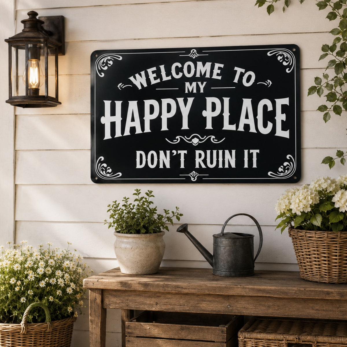 Vintage Metal Sign, Welcome to My Happy Place Don'T Ruin It, Living Room, Kitchen, Garden Decor