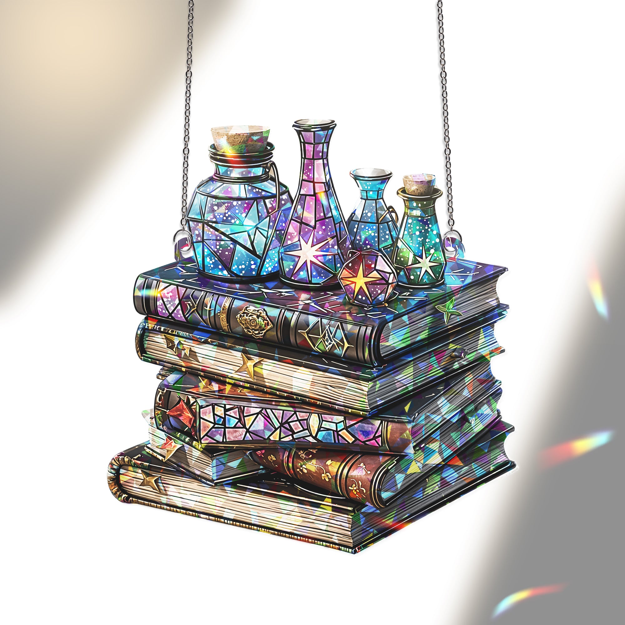 Vintage Fantasy Books Magical Suncatcher Ornament Window Hangings, Book Club Gift, Book Lover Suncatcher, Book Reader Gifts, Librarian Gift