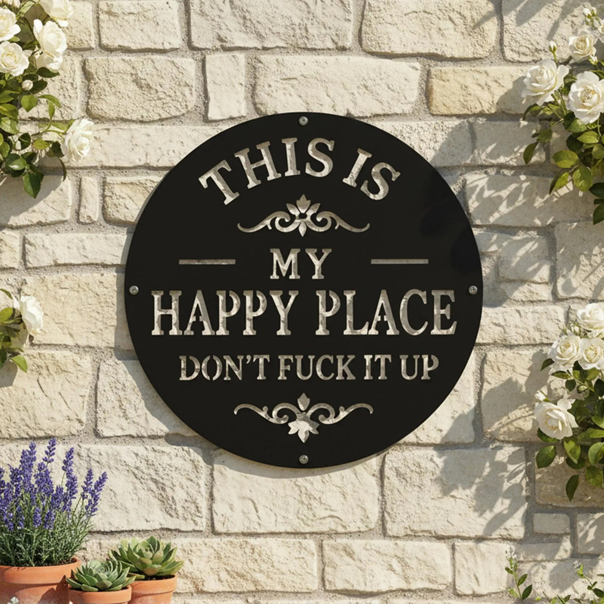 Happy Place Metal Sign, Garden Metal Wall Art, Outdoor Funny Decor, Gift for Garden Lovers, Backyard Accent Decor