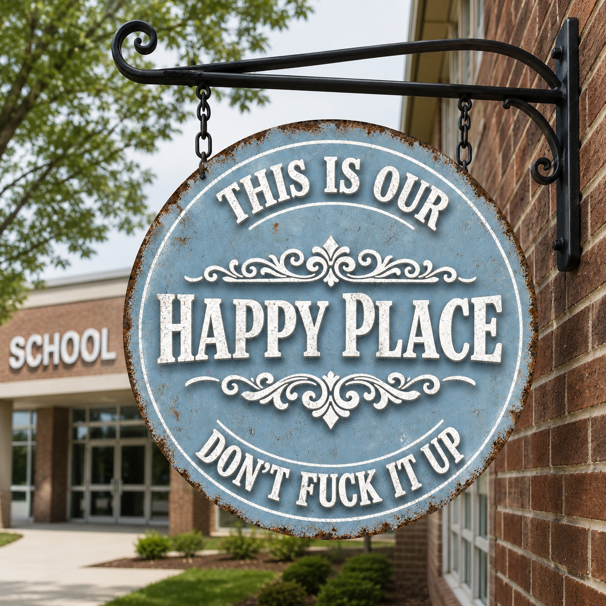 Funny Welcome Garden Gate Sign Happy Place Porch, Welcome Sign Round Wall Decor, This Is My Happy Place Sign