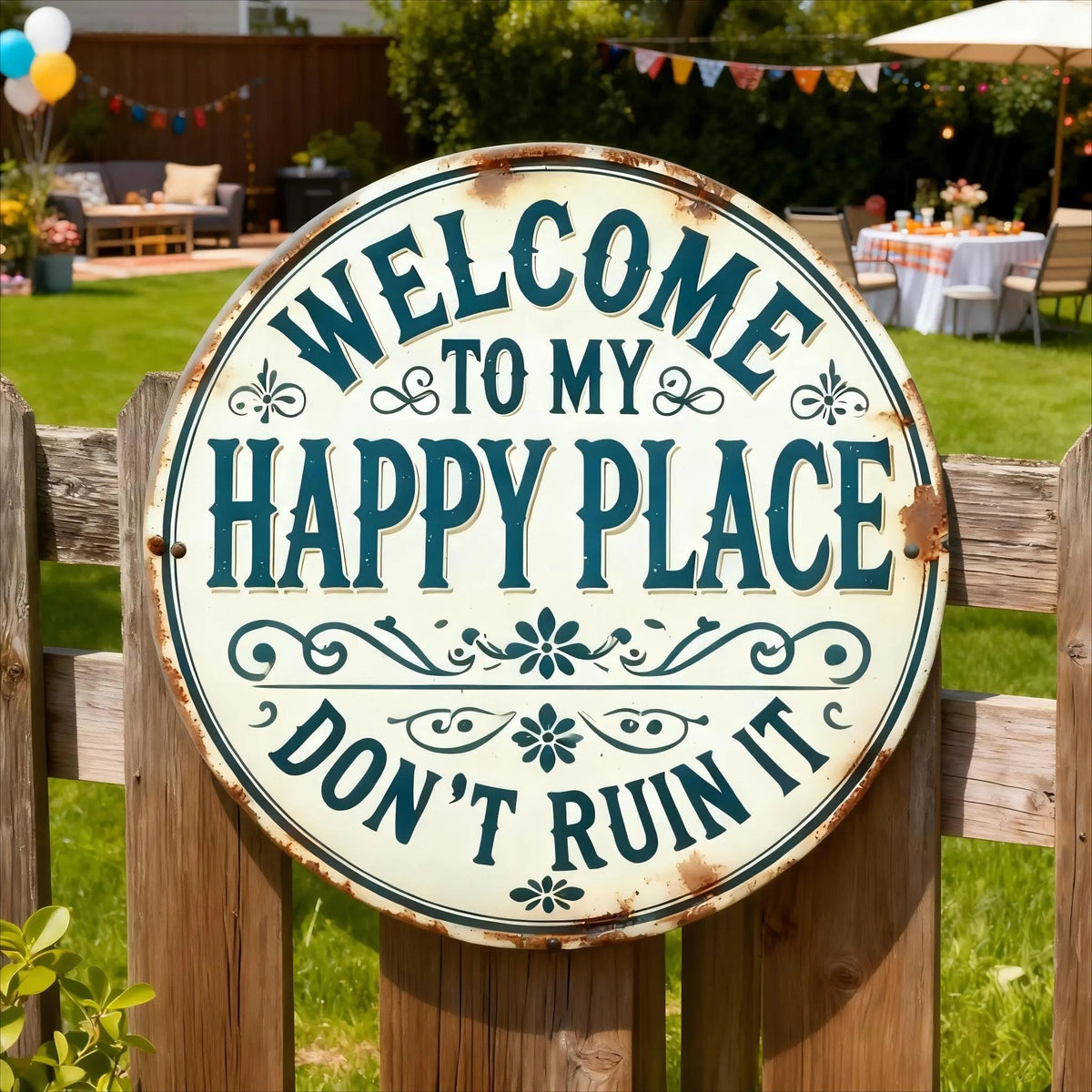 Welcome To My Happy Place Sign, Vintage Rustic Metal Sign, Farmhouse Outdoor Decor