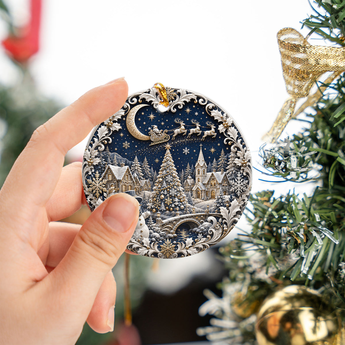 Ceramic Christmas Ornament 2026, Blue Snowman Tree Ornament, Winter Holiday Decoration, Christmas Keepsake