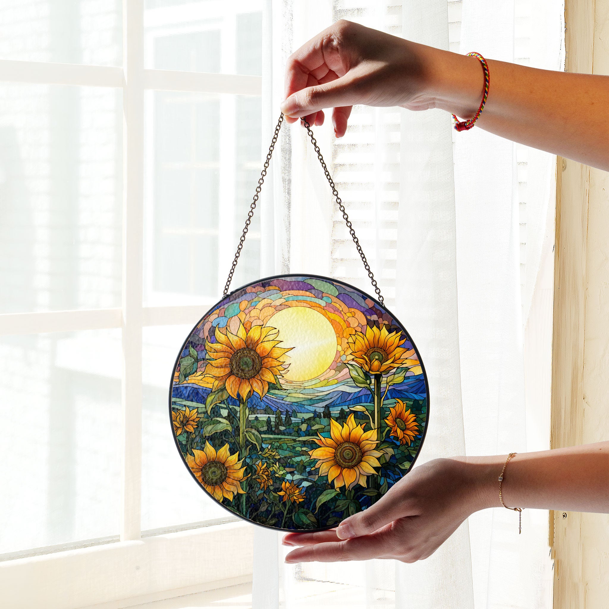 Sunflowers Window Stained Glass, Sunflowers Suncatcher, Flower Garden Gift Home Decor