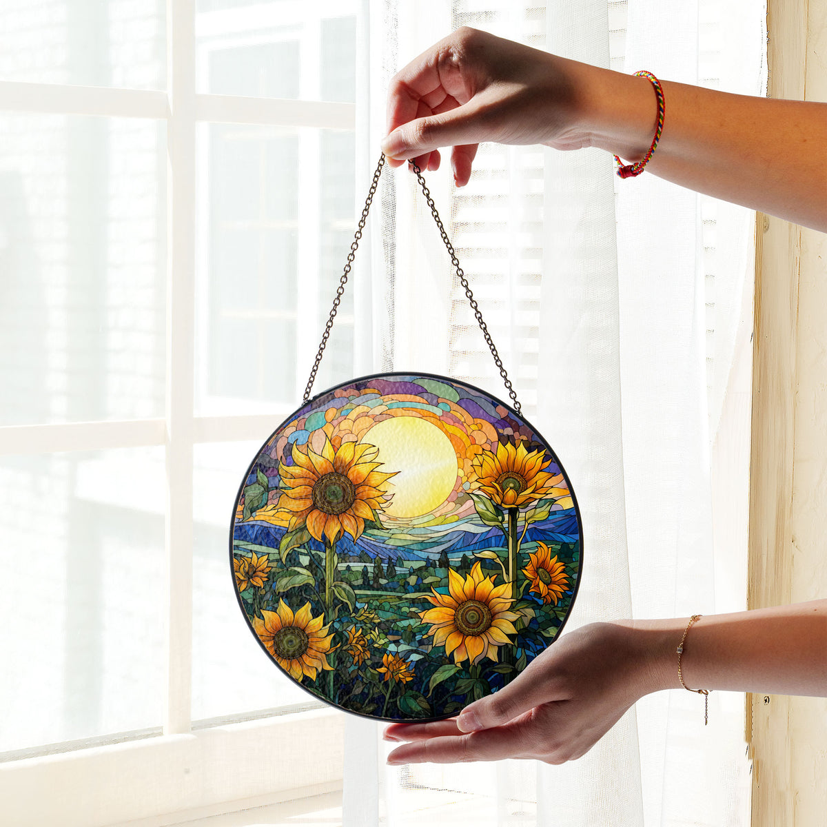 Sunflowers Window Stained Glass, Sunflowers Suncatcher, Flower Garden Gift Home Decor