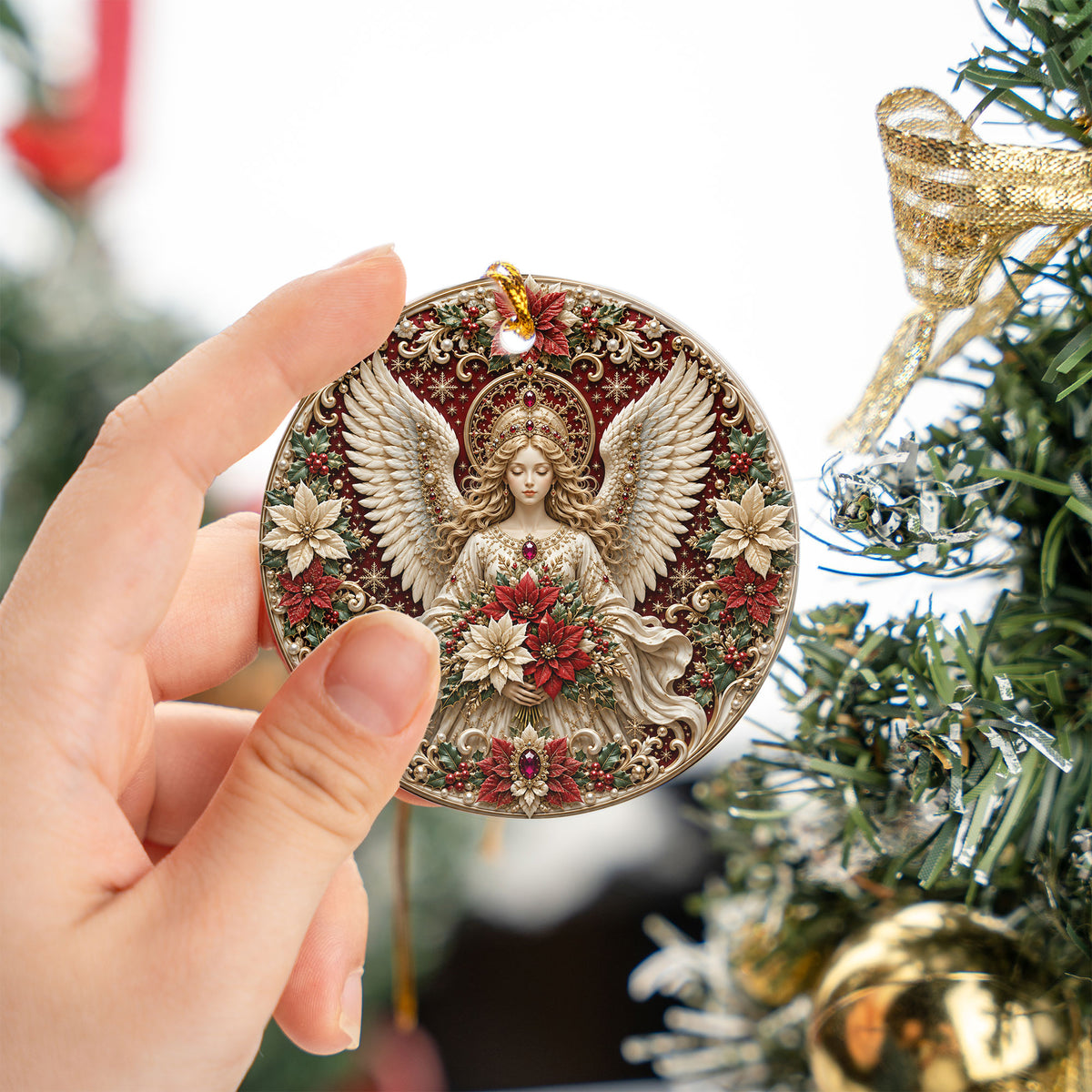 2026 Guardian Angel Ornament, Religious Christmas Tree Decoration, Ceramic Holiday Ornament, Christian Christmas