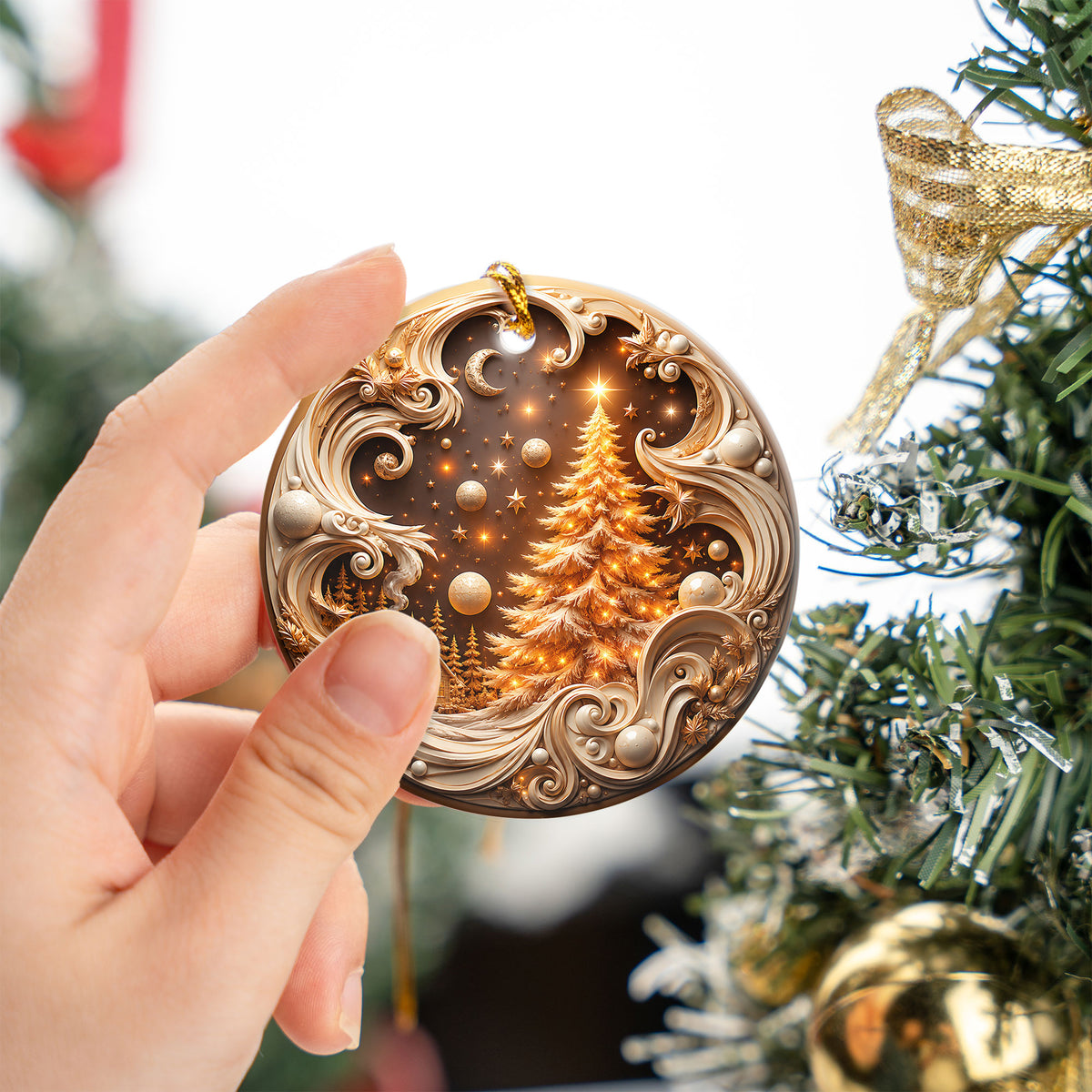 2026 Golden Christmas Tree Ornament, Winter Village Christmas Ornament, Elegant Holiday Tree Decoration