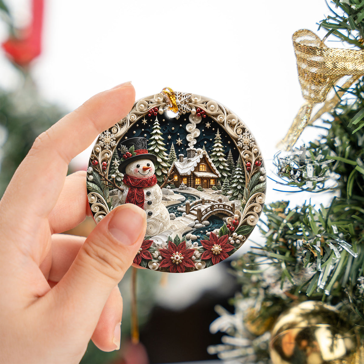 Snowman Holiday Ornament 2026, Rustic Christmas Ceramic Ornament, Winter Tree Decoration, Festive Keepsake Gift