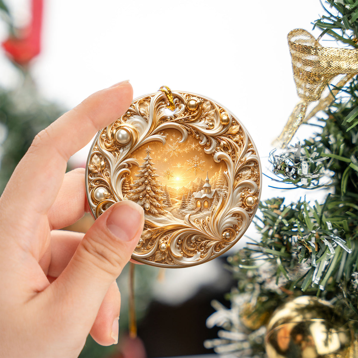 Gold Christmas Tree Ornament 2026, Christmas Tree Ceramic Ornament, Holiday Christmas Decoration, Christmas Keepsake Gift for Family and Friends