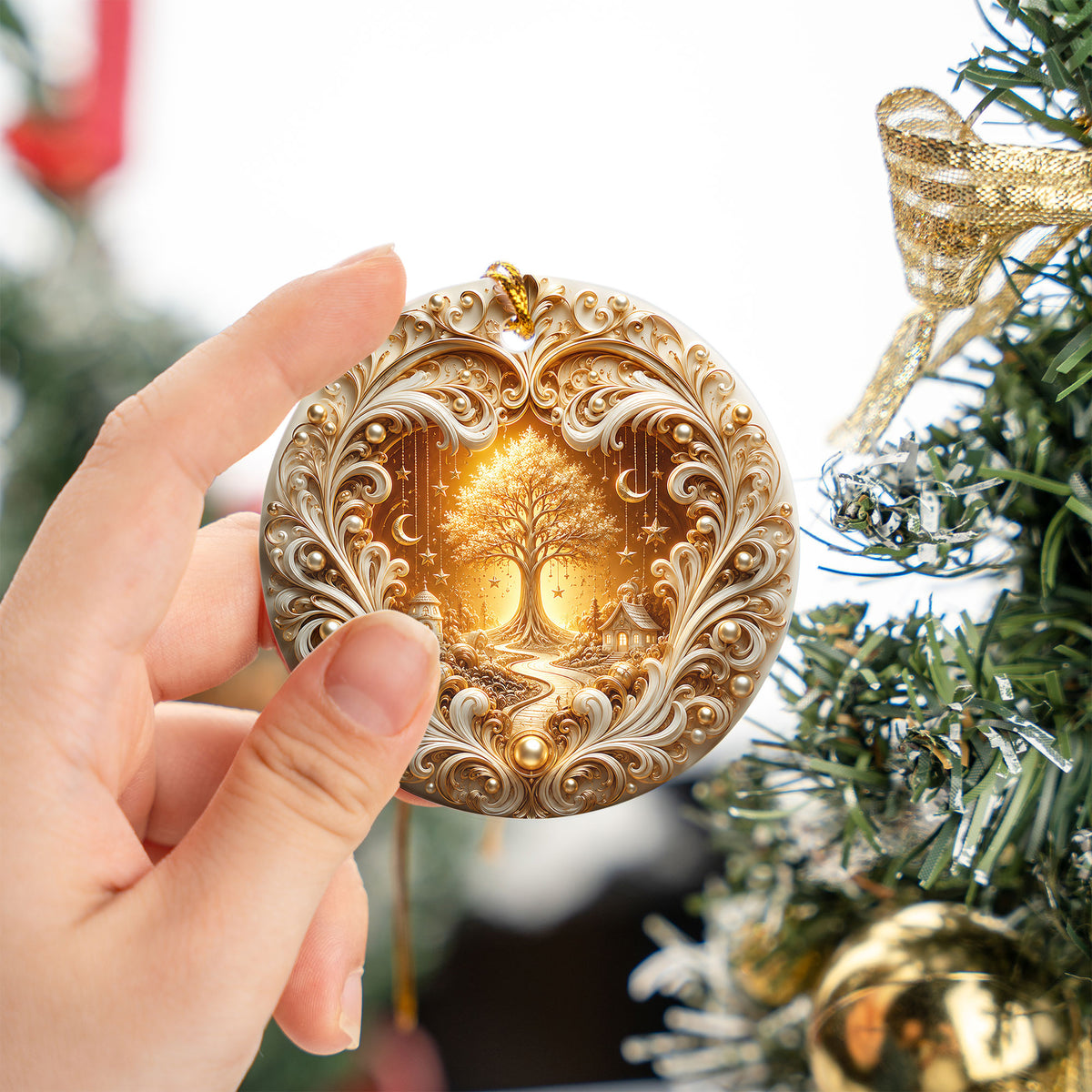 Tree of Life Christmas Ornament 2026, Golden Ceramic Christmas Ornament, Winter Holiday Decoration, Christmas Gift for Friends and Family