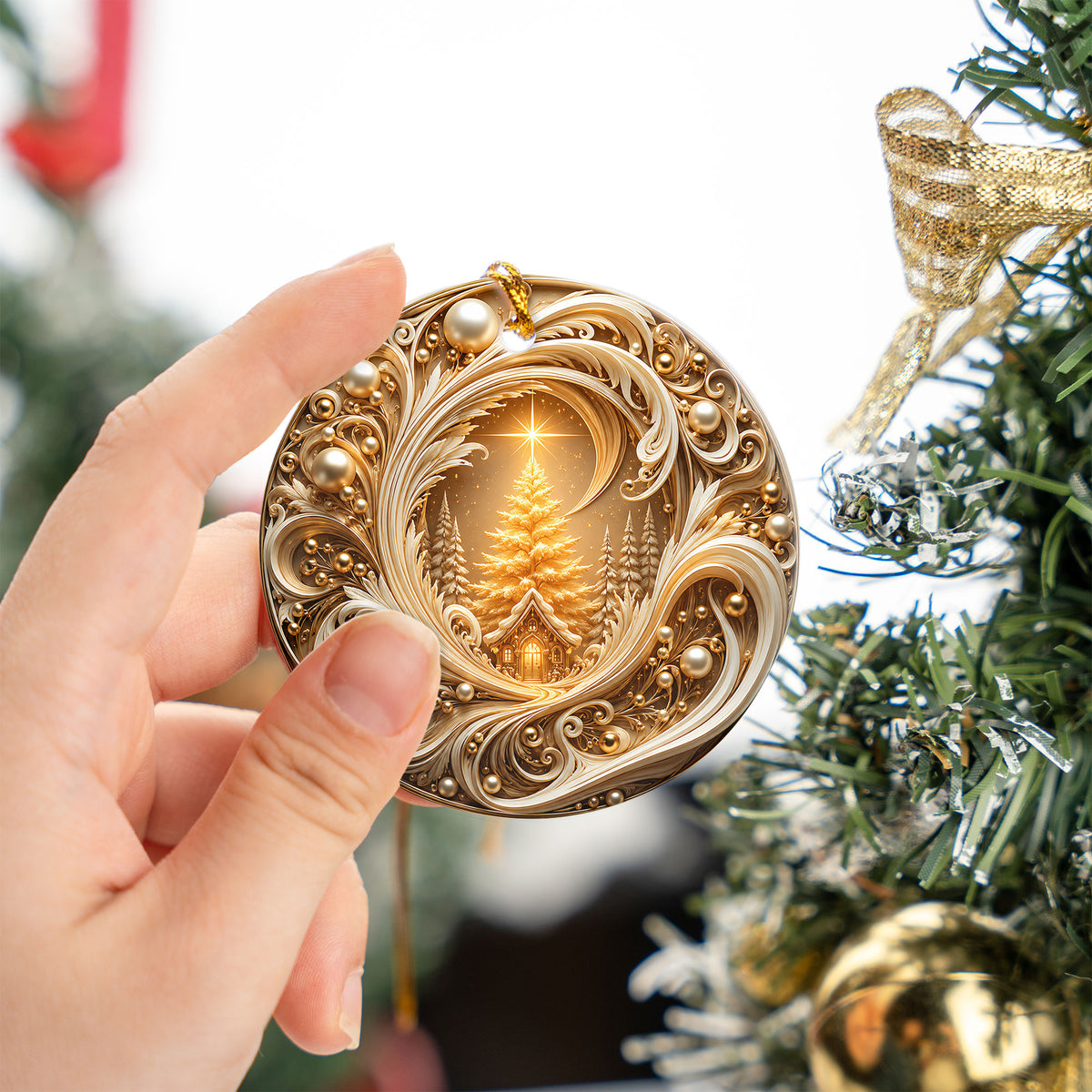 Golden Tree of Life Christmas Ornament 2026, Ceramic Christmas Tree Ornament, Winter Holiday Decor, Christmas Keepsake Gift for Family