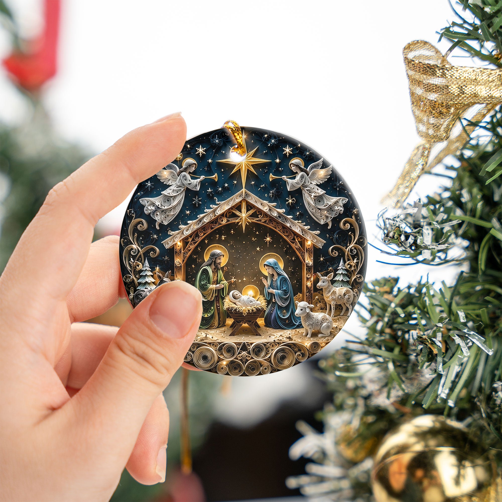 Religious Christmas Ornament 2026, Nativity Star Ceramic Ornament, Holy Night Christian Christmas Tree Decor, Faith Based Holiday Keepsake