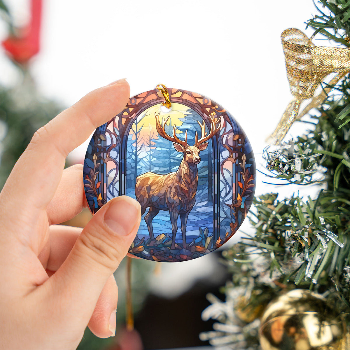 Deer Stained Glass Style Ornament, Christmas Ornament, Christmas Tree Decor, Holiday Ornament, Winter Keepsake, Seasonal Gift