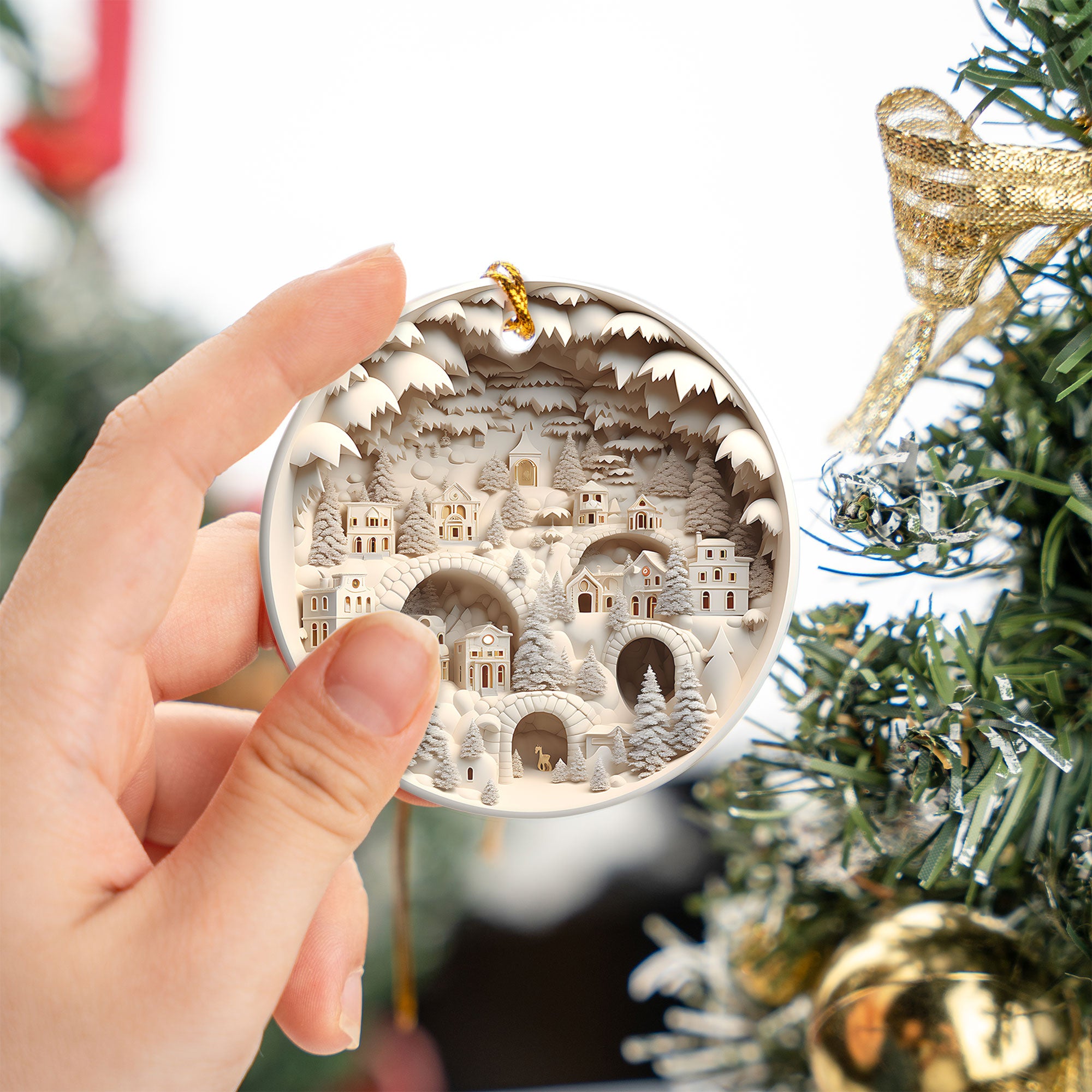 Holiday Decor, Christmas Tree Decoration, Magical Night Scene Ornament, Festive Gift Idea