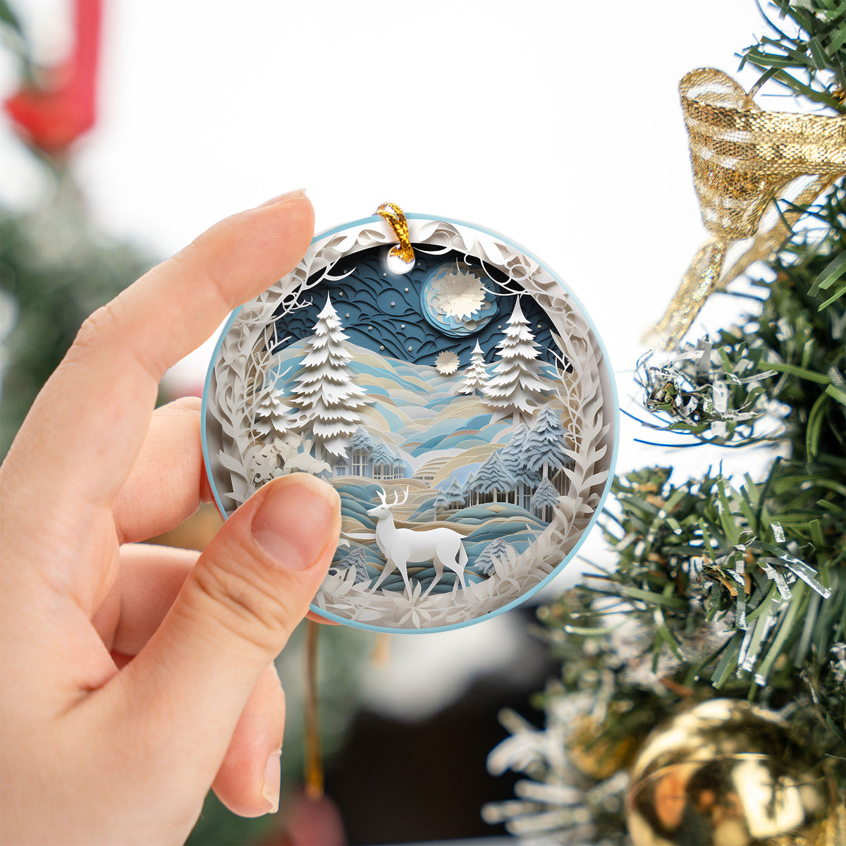 Christmas Winter Wonderland Ornament, Christmas Tree Decoration, Holiday Gift, Ceramic Round Ornament, Dated Ornament