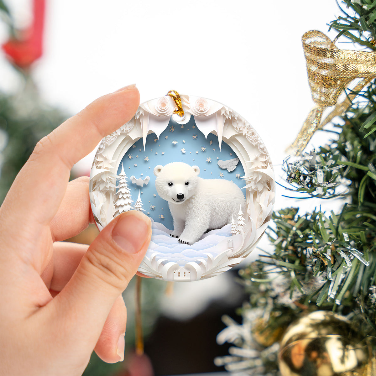 Polar Bear Holiday Ornament 2026, Snowy Arctic Christmas Decoration, Winter Wildlife Tree Ornament, Christmas Gift