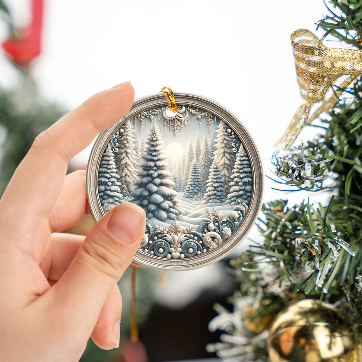 Winter Forest Christmas Ornament 2026, Snowy Pine Tree Ornament, Winter Wonderland Decor, Christmas Tree Decoration, Holiday Gift Keepsake