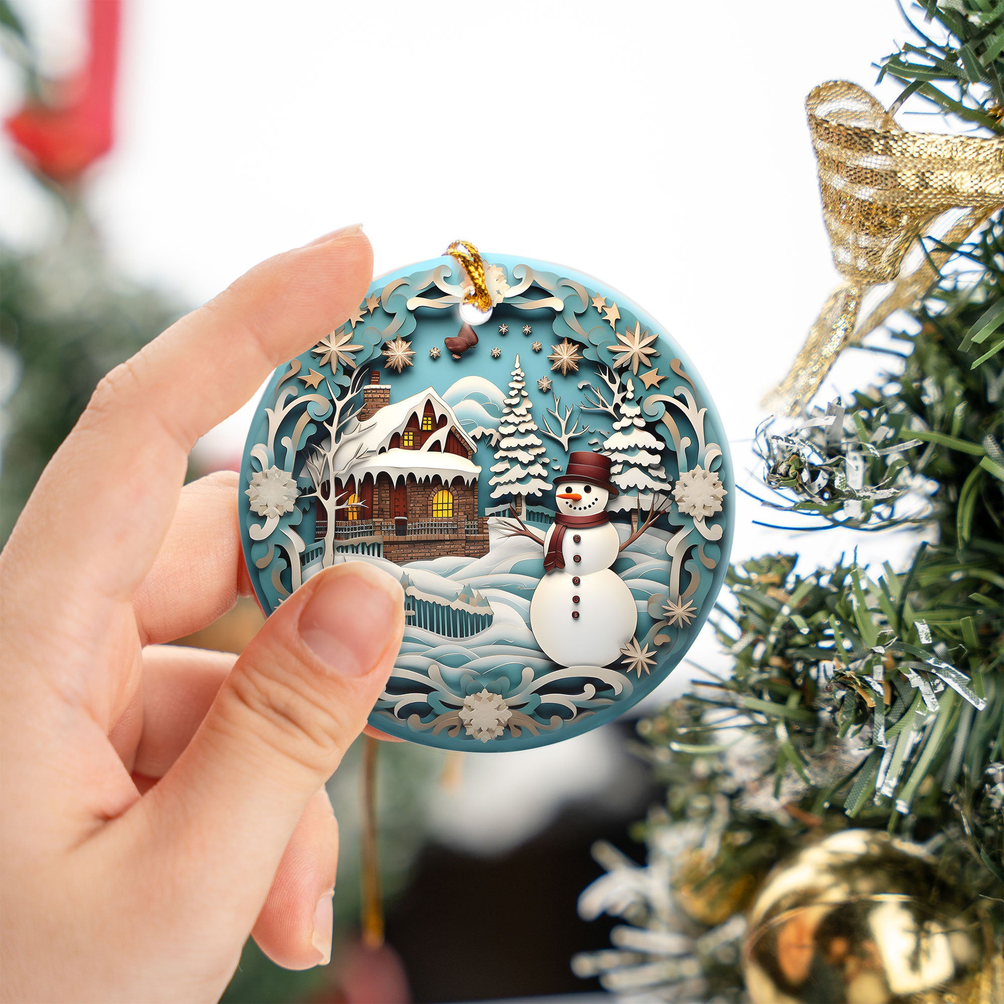 Cozy Snowman Cabin Ornament 2026, Christmas Ornament Gift, Holiday Tree Decoration, Seasonal Keepsake, Winter Home Decor