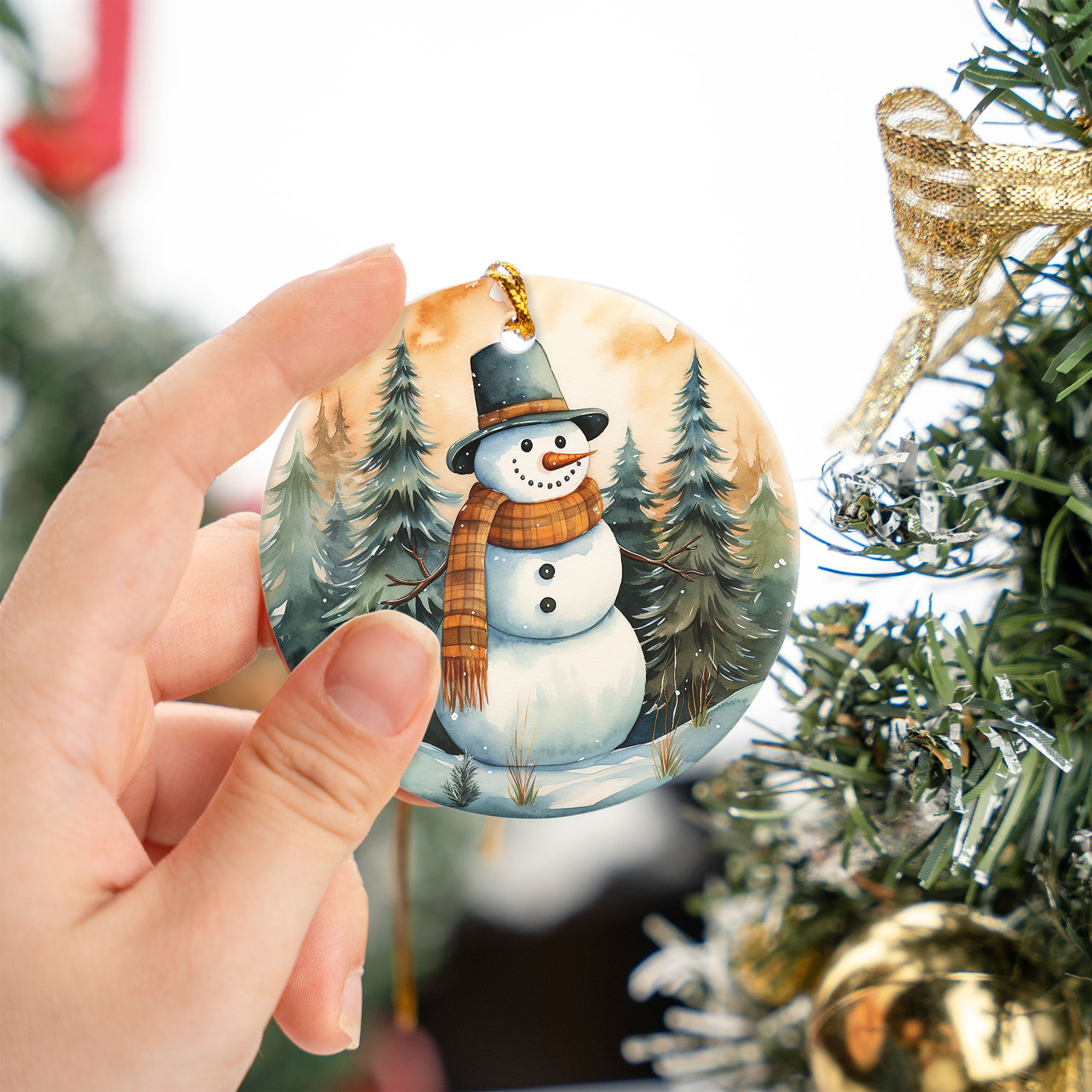 2026 Snowman Christmas Ornament, Winter Forest Tree Ornament, Rustic Holiday Decor, Snowman Keepsake Gift