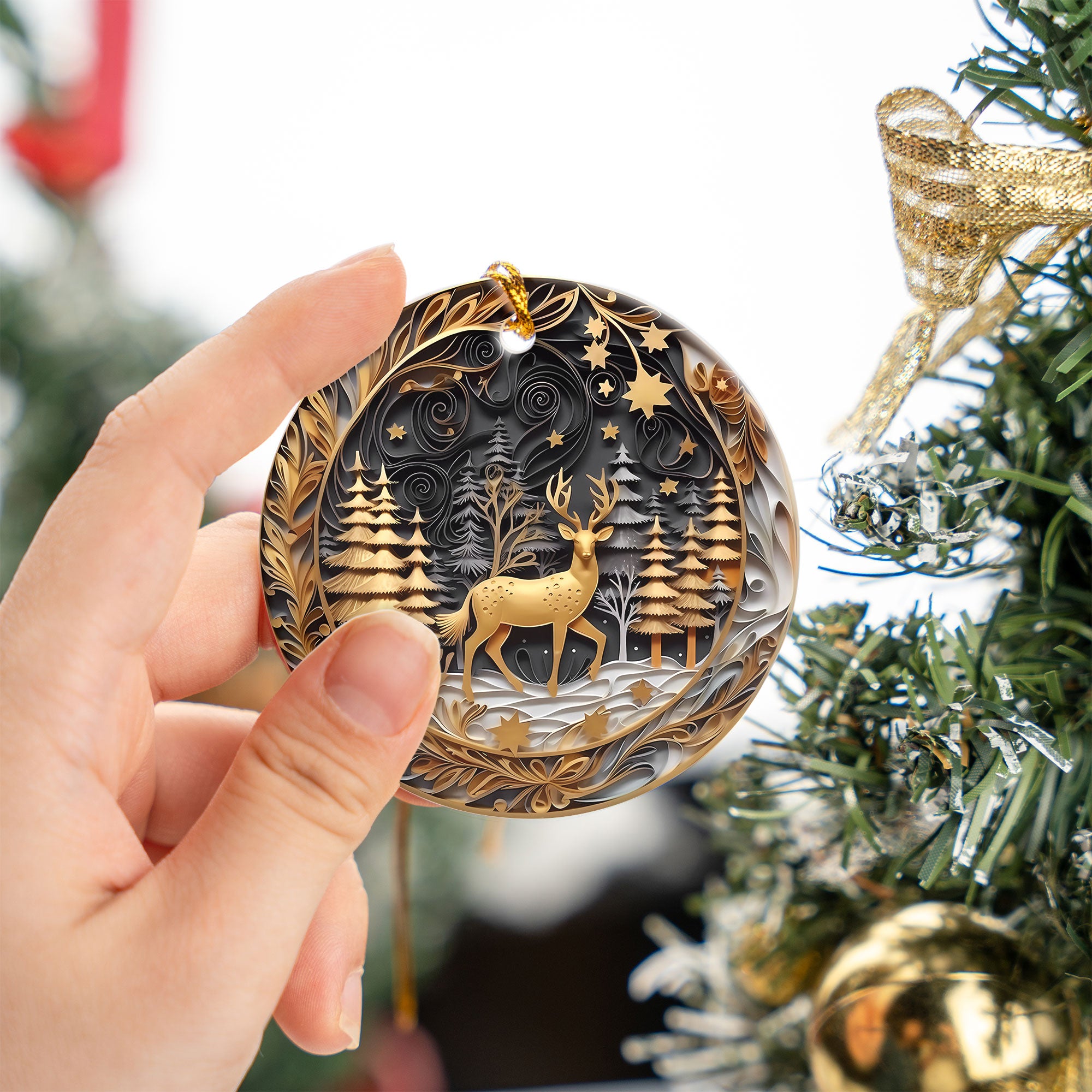 Golden Deer Ornament, Christmas Tree Ornament 2026, Christmas Ornament, Holiday Decoration