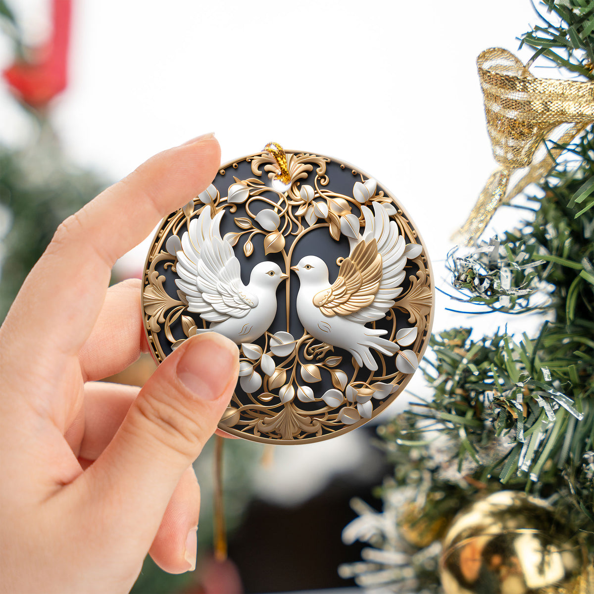 Love Birds Christmas Ornament 2026, White Dove Ceramic Ornament, Romantic Holiday Tree Decoration