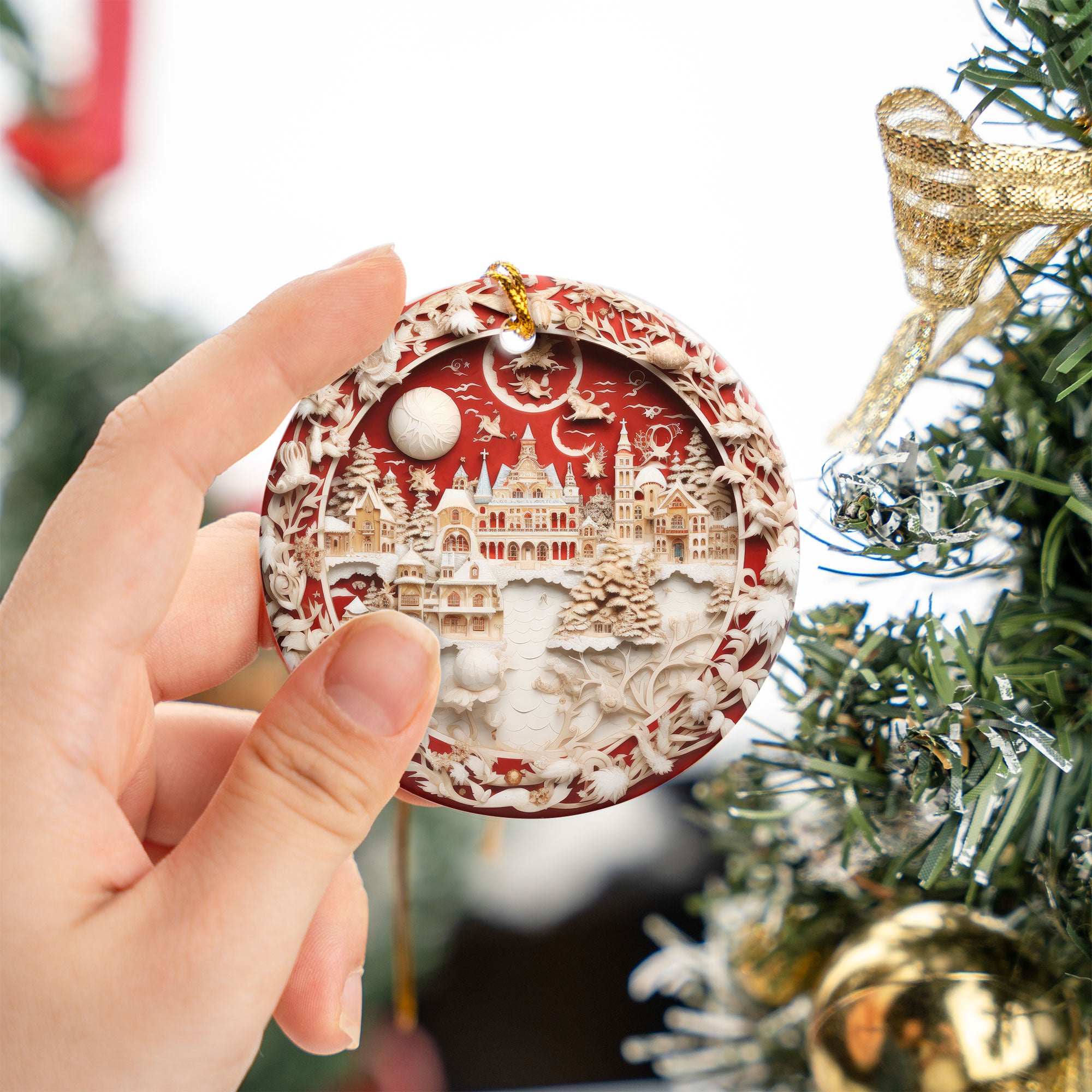 Elegant Christmas Tree Ornament 2026, Ceramic Holiday Ornament, Festive Christmas Decoration, Tree Keepsake Gift for Christmas Lovers
