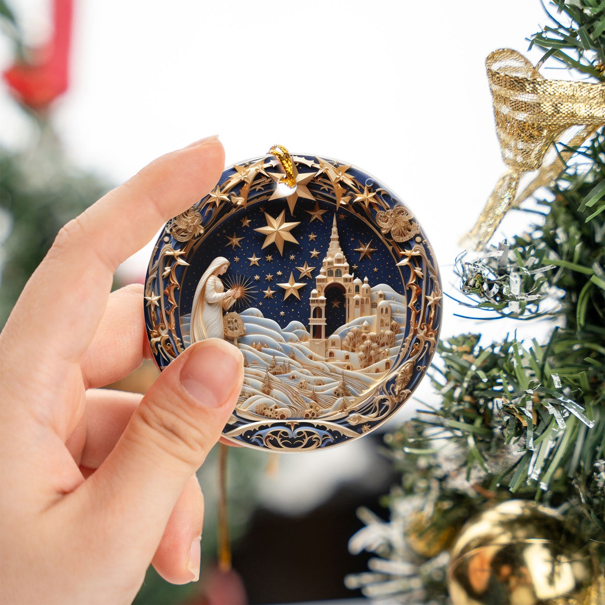 Religious Christmas Ornament 2026, Nativity Star Ceramic Ornament, Holy Night Christian Christmas Tree Decor