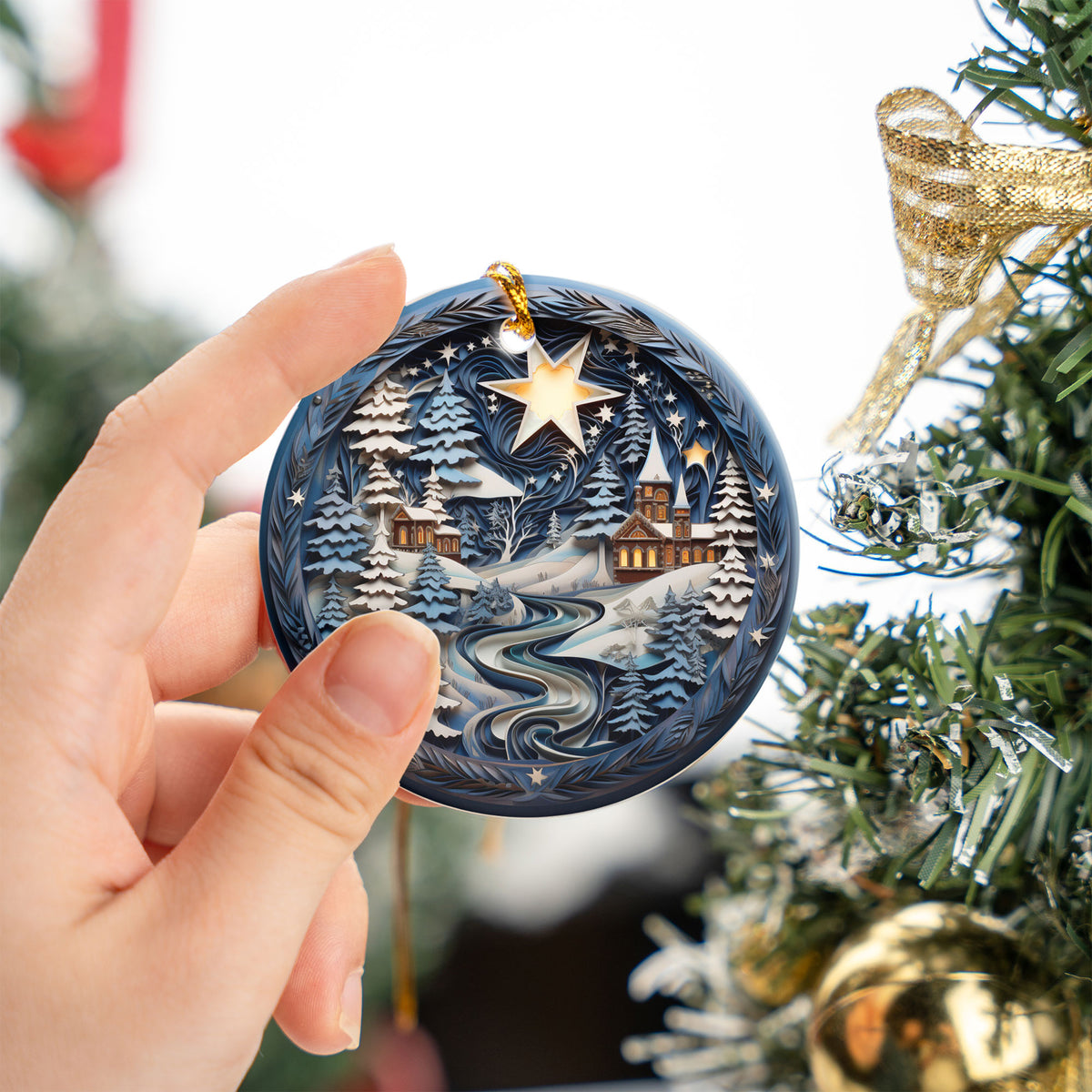 Cozy Winter Cabin Ornament 2026, Christmas Tree Decoration, Ceramic Holiday Ornament, Xmas Keepsake