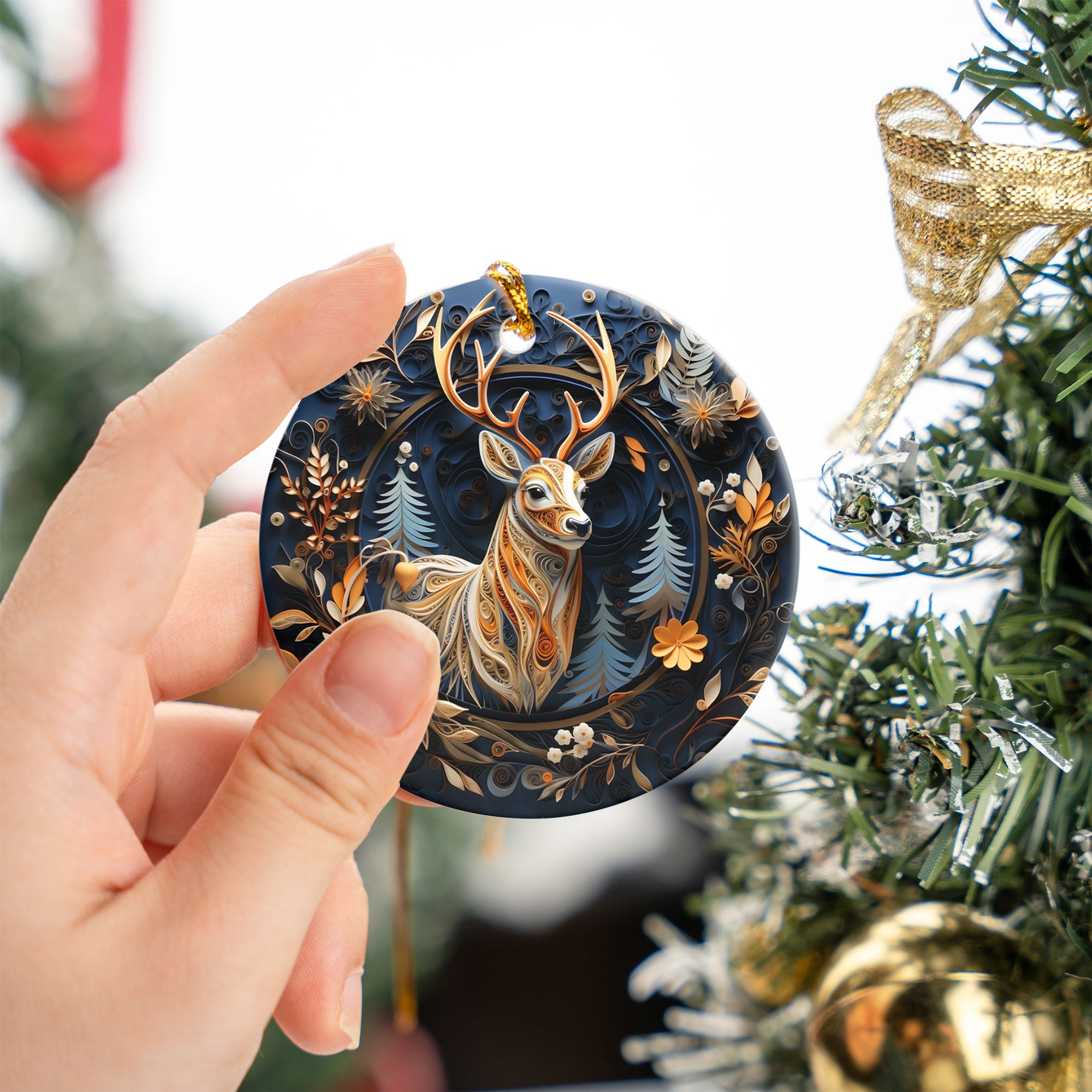 Majestic Deer Ornament 2026, Woodland Christmas Ceramic Ornament, Rustic Holiday Tree Decoration, Christmas Keepsake Gift for Family