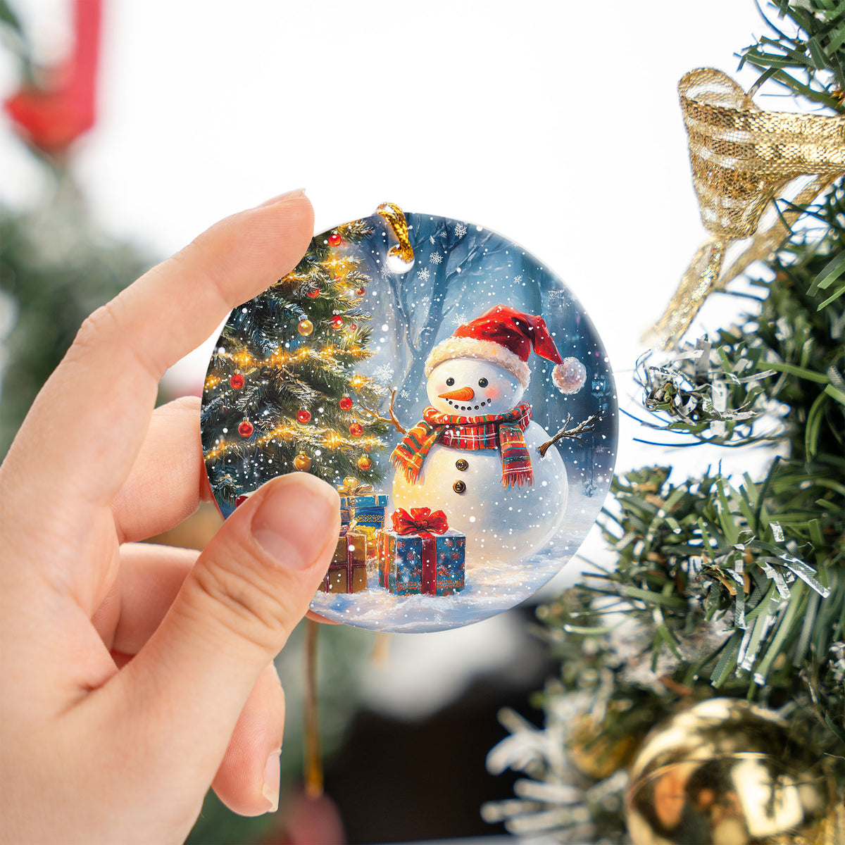 Snowman Holiday Ornament 2026, Rustic Christmas Ceramic Ornament, Winter Tree Decoration, Festive Keepsake Gift for Christmas Lovers