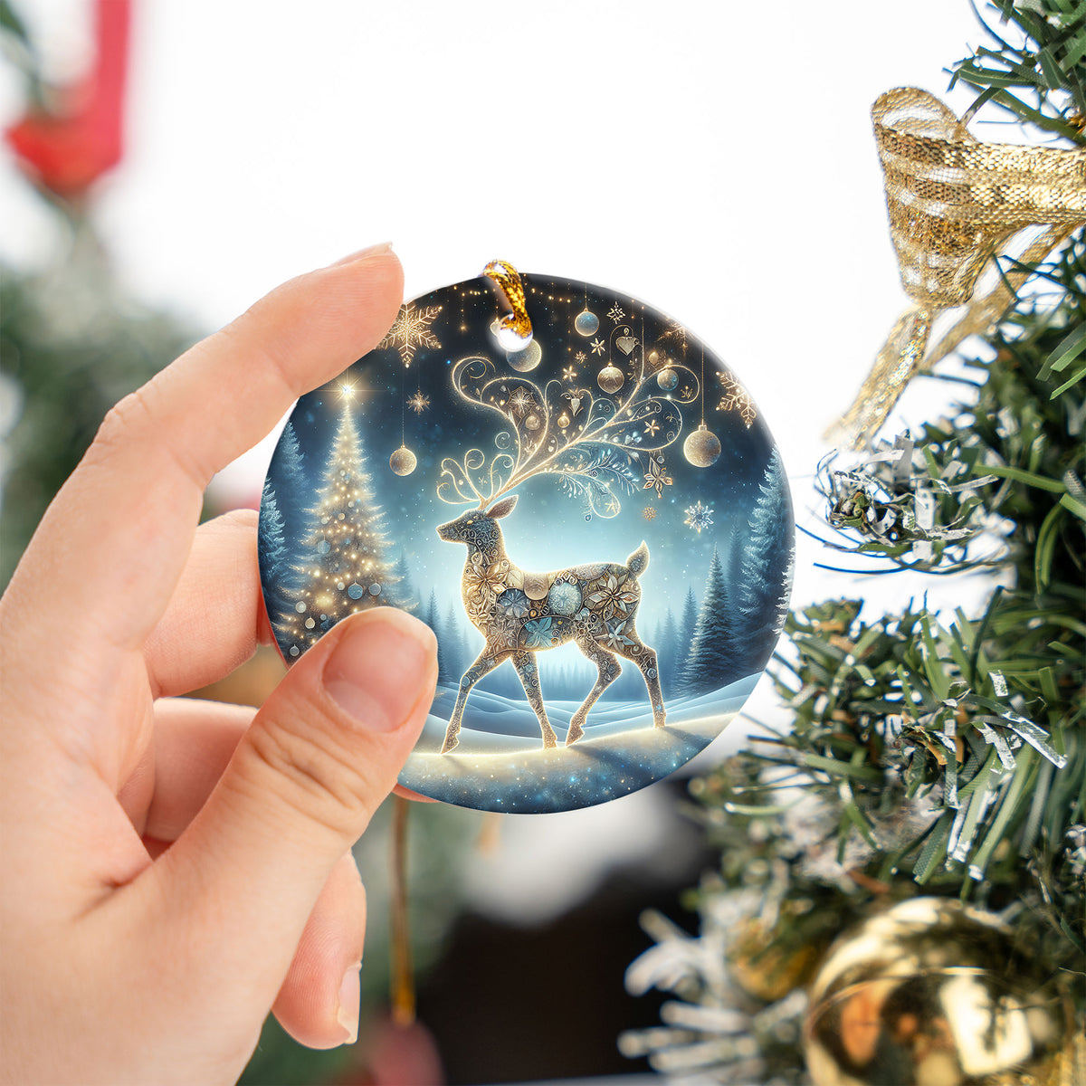 Elegant Deer Ornament 2026, Christmas Ceramic Ornament, Woodland Tree Decoration, Rustic Holiday Keepsake Gift for Family and Friends