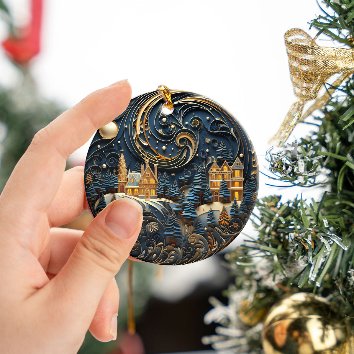 Silent Night Christmas Ornament 2026, Winter Moonlight Ceramic Ornament, Holiday Tree Decoration, Festive Christmas Keepsake Gift