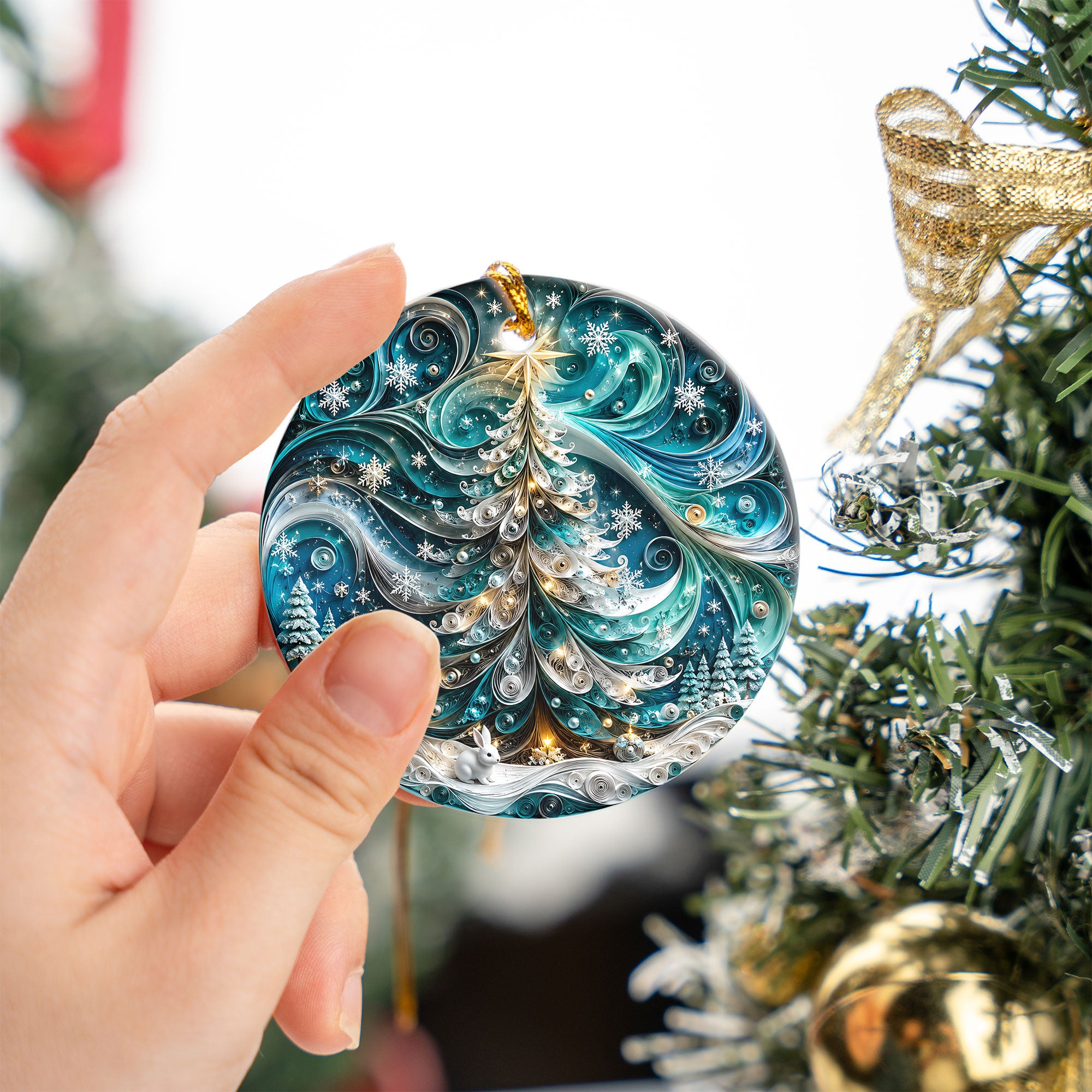 Christmas Ornament 2026, Elegant Blue Tree Ornament, Holiday Tree Decoration, Christmas Keepsake, Winter Ornament Gift