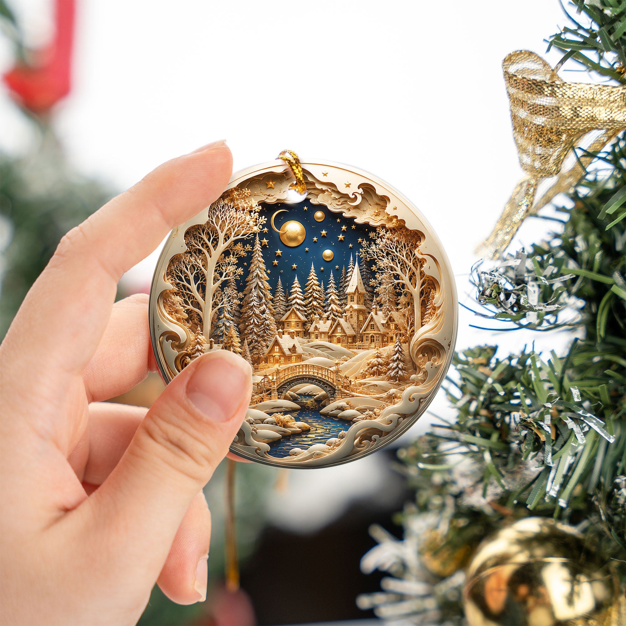 Christmas Village Ornament 2026, Winter Village Christmas Decor, Snowy Cabin Ornament, Holiday Tree Decoration