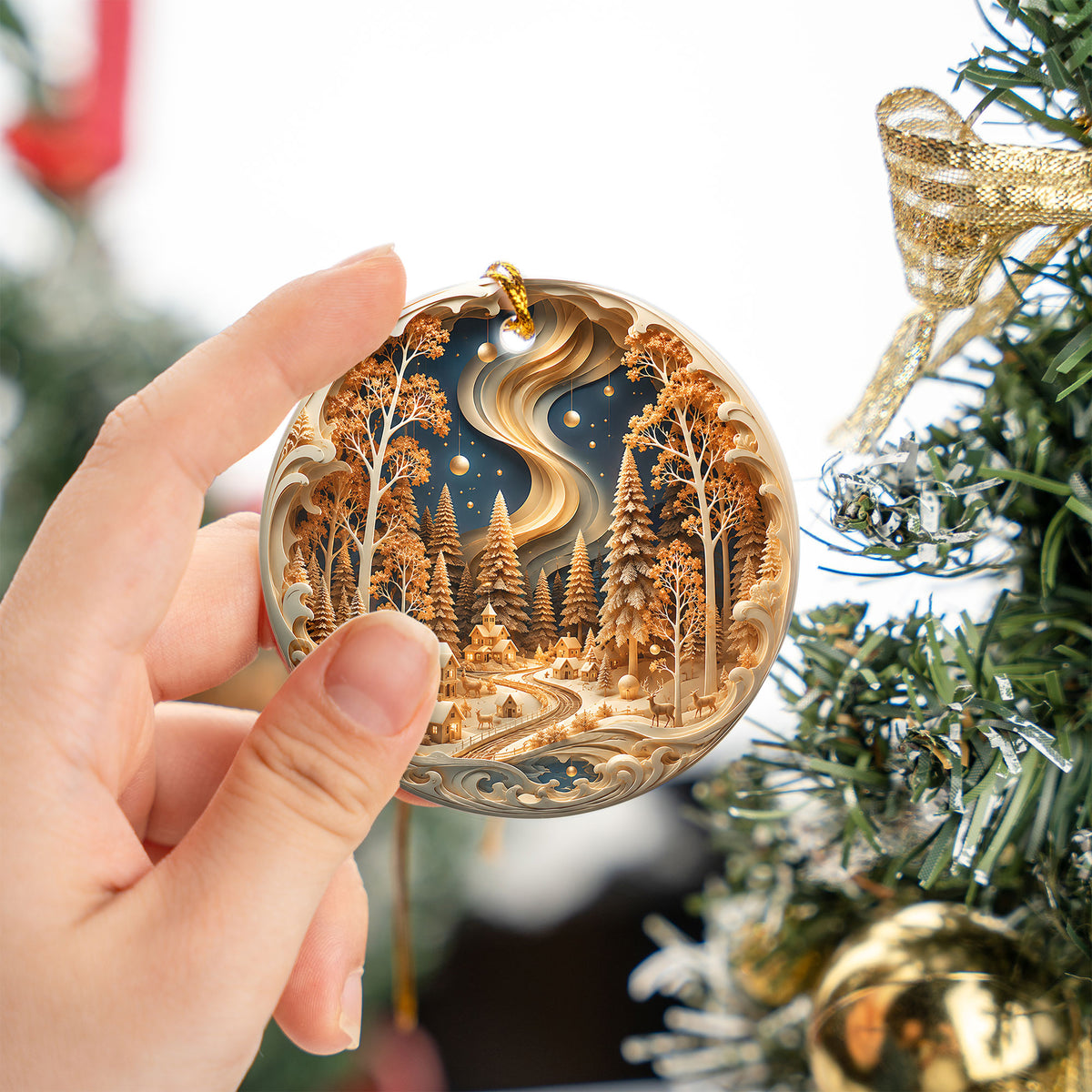 Christmas Ornament 2026, Winter Village Landscape, Snowy Christmas Tree Decoration, Holiday Keepsake Ornament