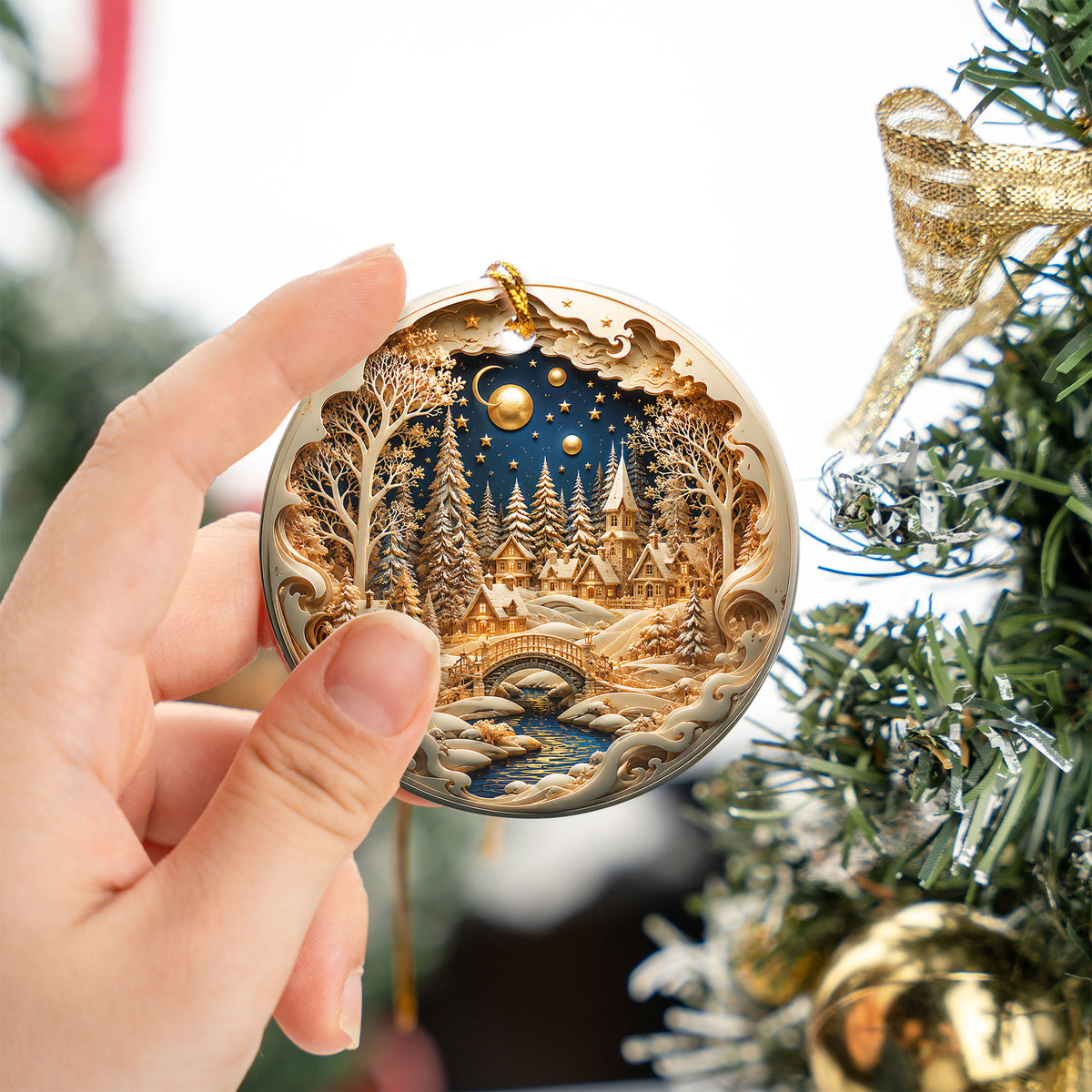 Christmas Village Decor Ornament 2026, Snowy Winter Christmas Scene, Holiday Tree Decoration, Keepsake Ornament