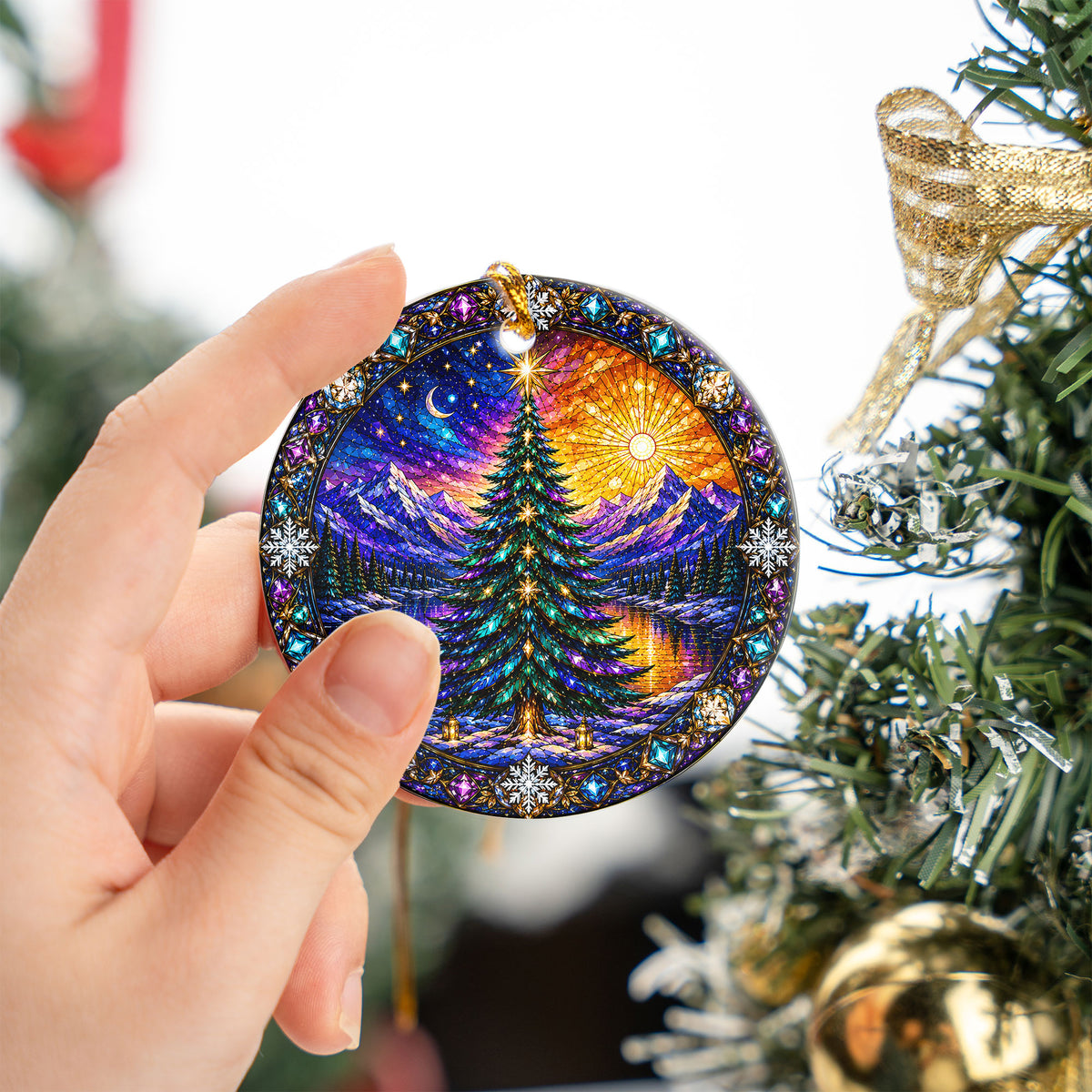 Christmas Ornament 2026, Colorful Christmas Tree Decor, Winter Holiday Ornament, Mountain Lake Christmas Scene