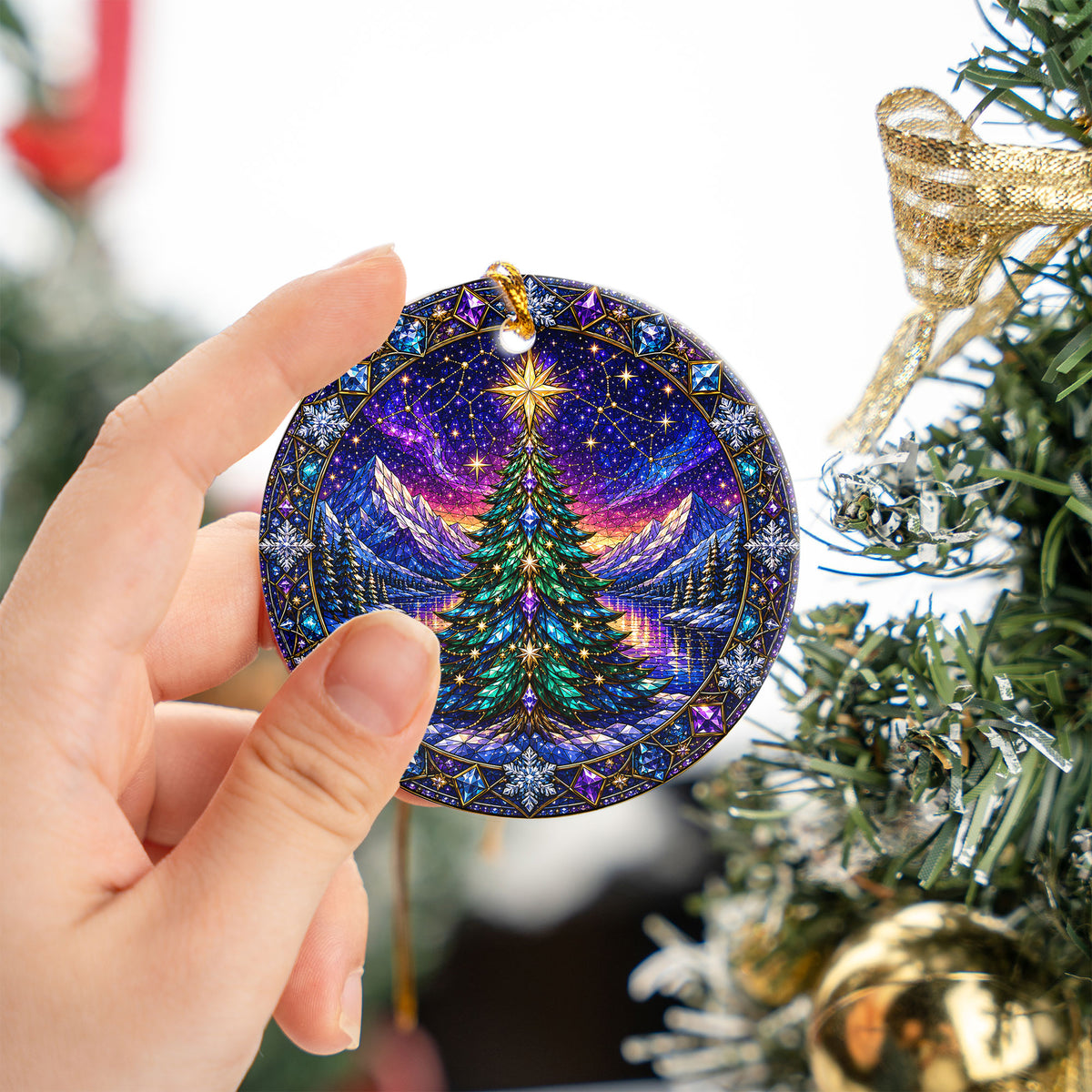 Christmas Tree Ornament 2026, Winter Mountain Landscape, Aurora Christmas Decor, Holiday Tree Decoration