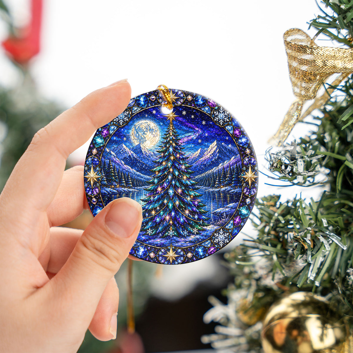 Winter Christmas Ornament 2026, Aurora Christmas Tree Decor, Holiday Mountain Landscape Ornament