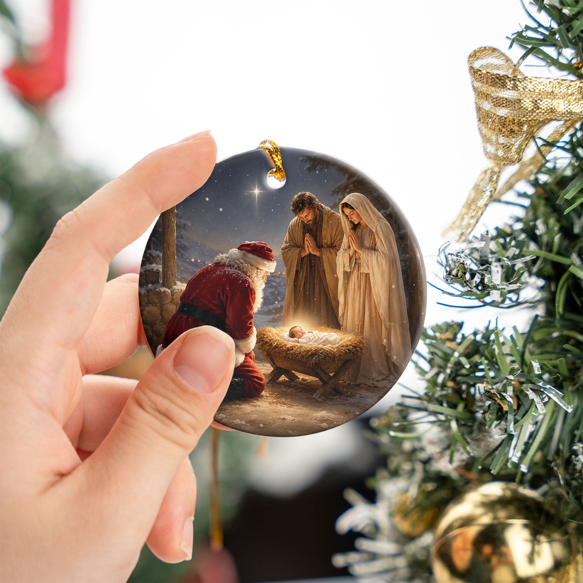 Santa Nativity Christmas Ornament 2026, Baby Jesus Holy Family Keepsake, Christian Christmas Tree Ornament