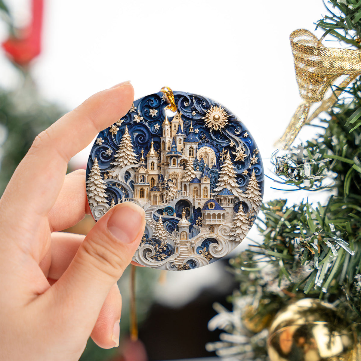 Christmas Castle Ornament 2026, Snowy Winter Village Decoration, Blue Holiday Tree Ornament, Christmas Keepsake Gift, Festive Home Decor