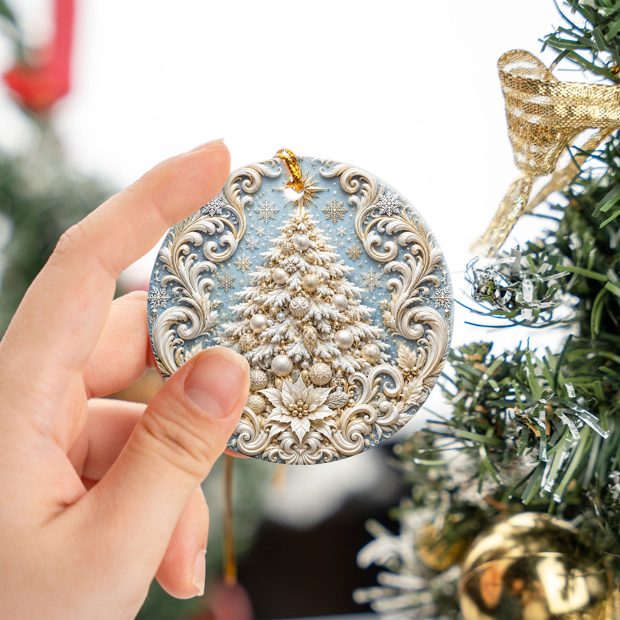 White Christmas Tree Ornament 2026, Snowy Christmas Tree Ornament, Elegant Holiday Tree Decor, Winter Christmas Keepsake Gift