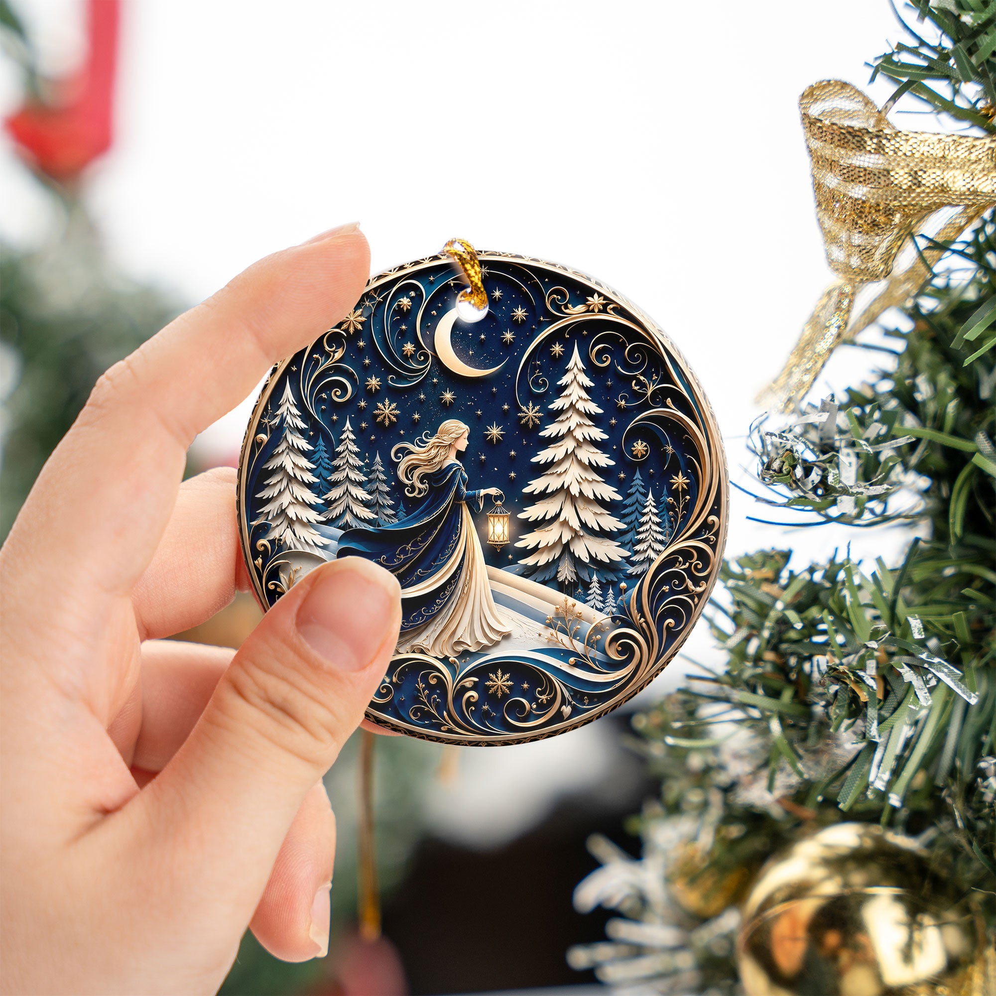 Religious Christmas Ornament 2026 with Angel, Ceramic Christmas Tree Ornament, Holiday Decoration