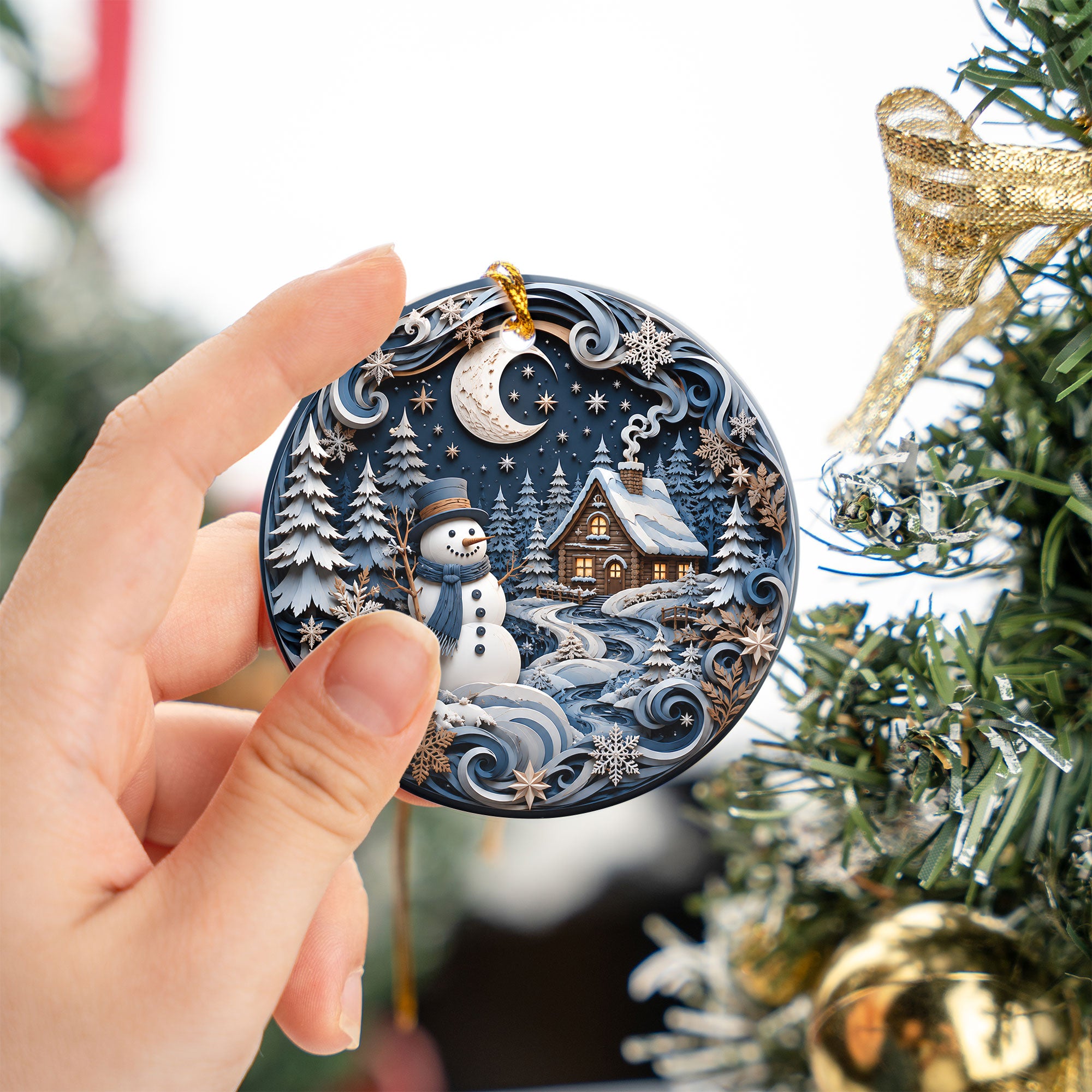 2026 Christmas Ornament with Snowman, Winter Village Christmas Tree Ornament, Ceramic Holiday Decoration